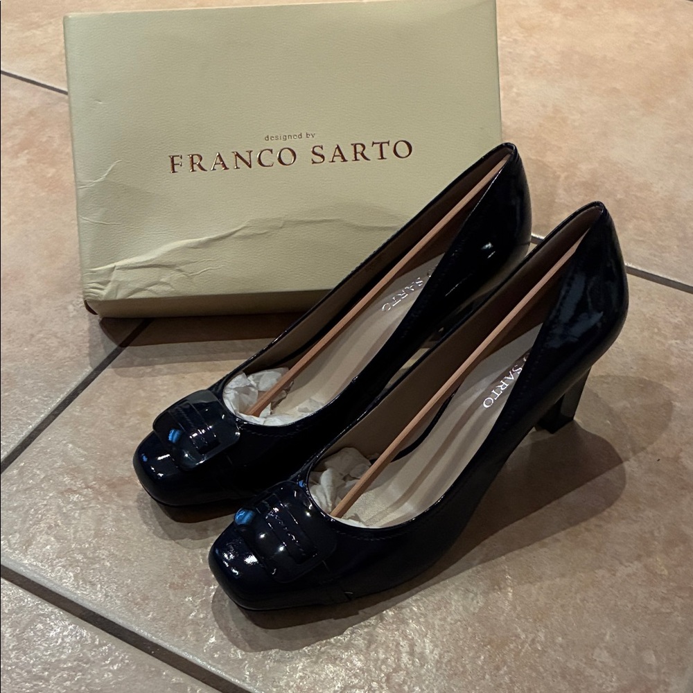 Franco Sarto Women's Navy Blue Heels with Buckle